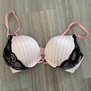 Victoria's Secret Extreme Push Up Bra Pink with Black Lace 32C